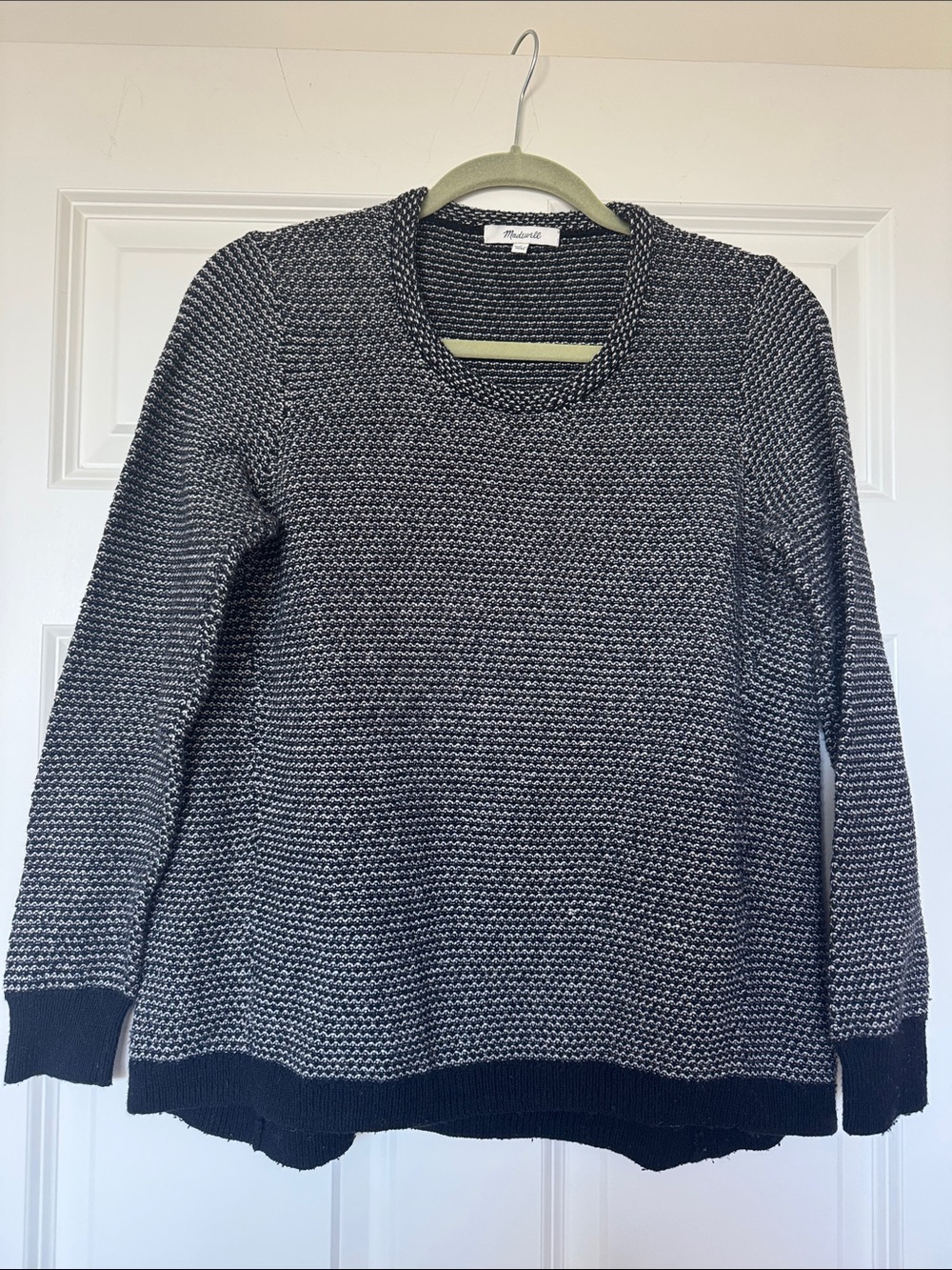 Madewell Black and White Textured Crewneck Sweater